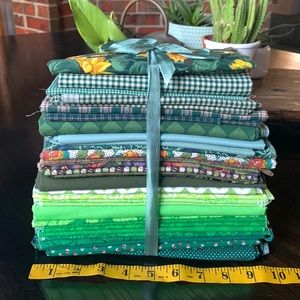 Bundle of 35 Fabric Remnants in Greens